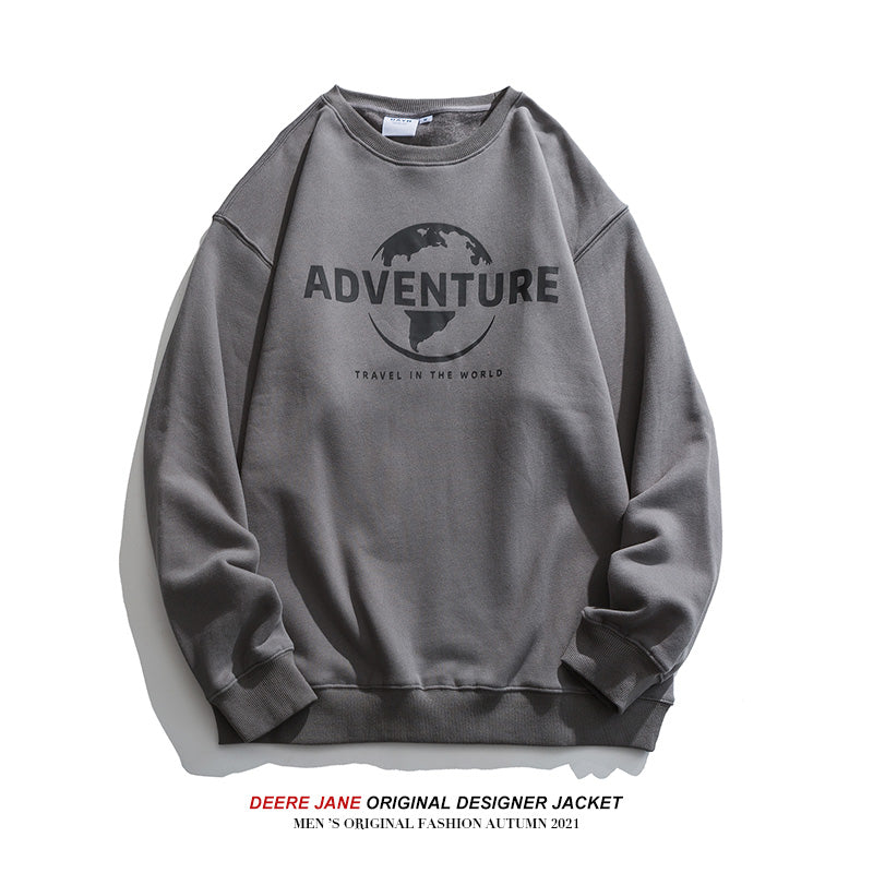 Men Pullover Hoodie Sweater Men's and Women's Spring and Autumn Loose Blue Autumn Top
