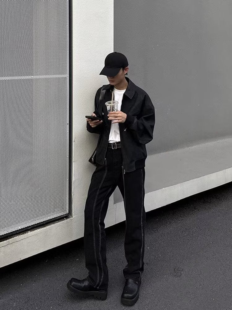 Men Jeans Hiphop Rivet Stitching Jeans Men Straight-Leg Pants