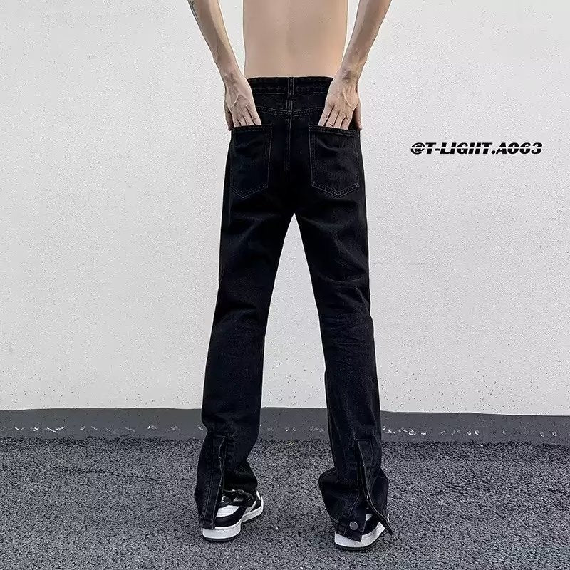 Men Jeans Washed Worn Jeans Men's Straight Loose Flared Pants