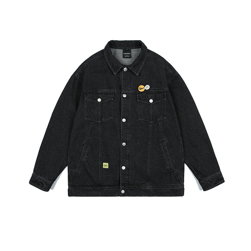 Unisex Jacket Vintage Street Style Washed Denim Jacket Loose-Fitting Denim Clothes Jacket