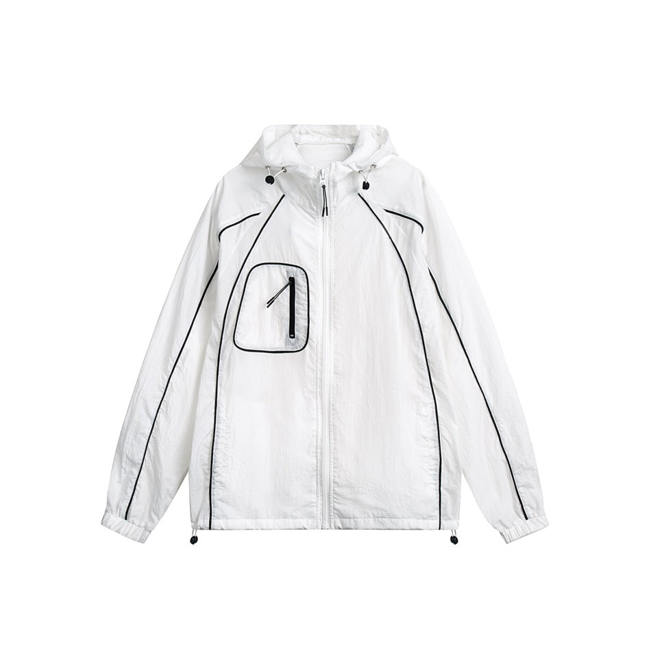 Unisex Jacket Retro Hooded Sports Jacket Men's and Women's Loose Jacket Thin Sun Protection Clothing