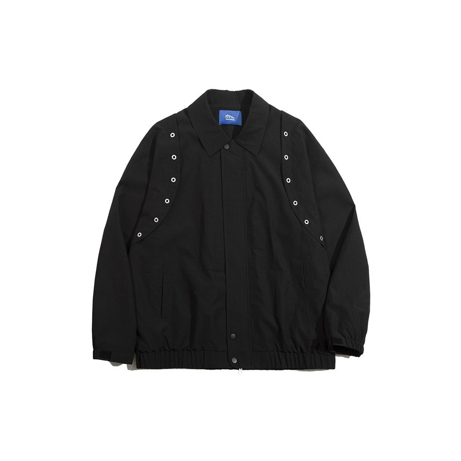 Unisex Jacket Autumn Retro Lapels Workwear Jacket Loose Casual Jacket