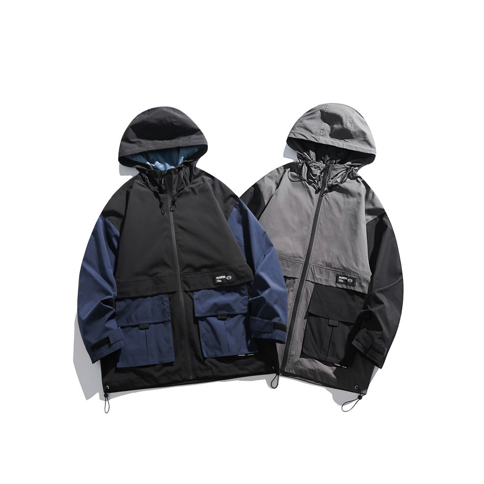Unisex Jacket Retro Patchwork Contrast Color Jacket Loose Outdoor Jacket