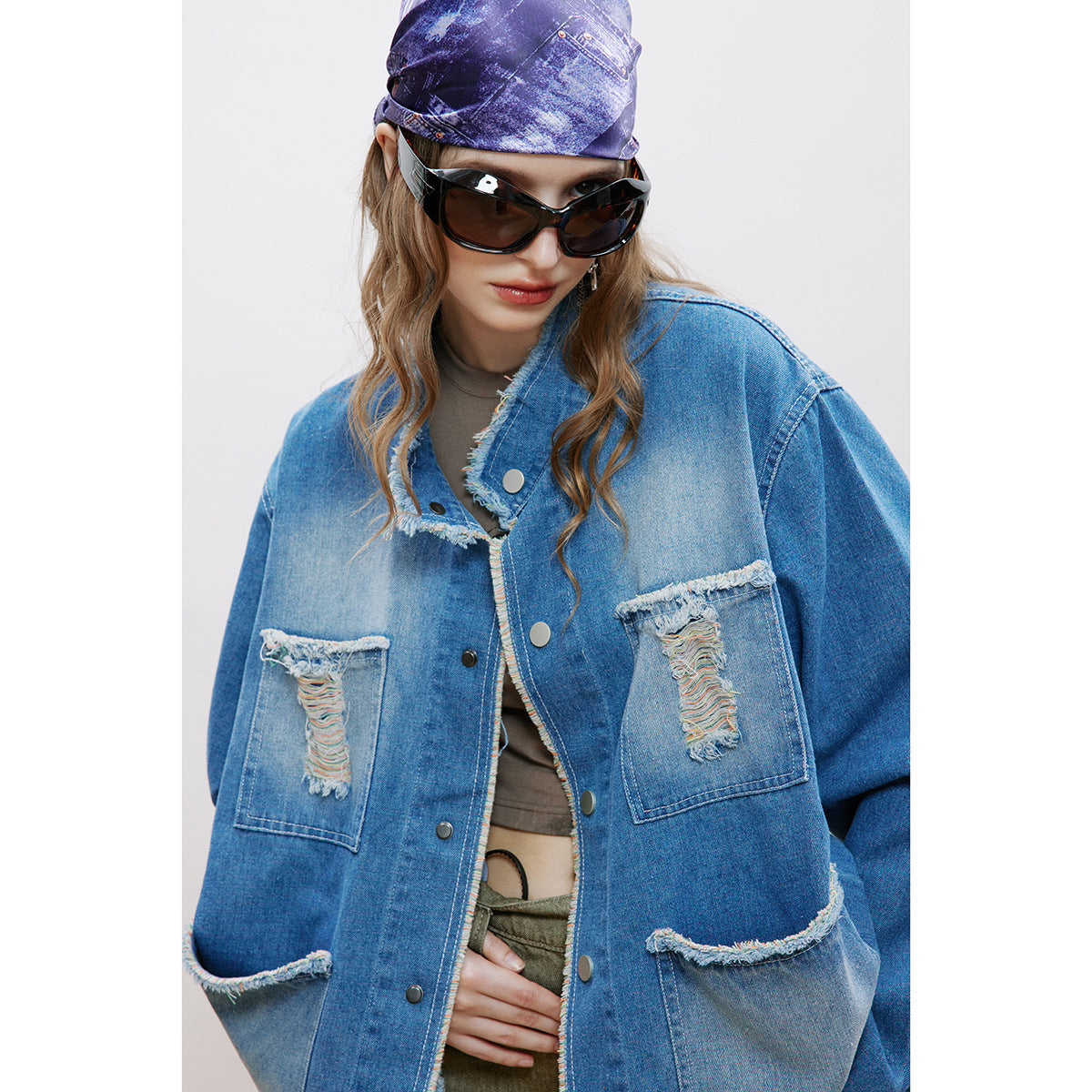 Unisex Jacket Spring and Autumn Retro Washed Burr Polo Collar Jacket