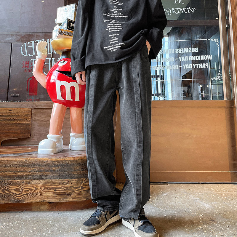 Men Jeans Fall Baggy Straight Trousers Wide Leg Trousers