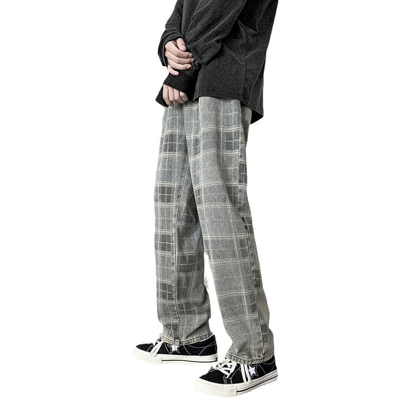 Men Jeans Autumn Loose Straight Wide Leg Pants Retro Trousers