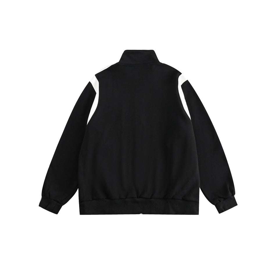 Unisex Jacket Retro Patchwork Coat Loose Lapel Sports Jacket