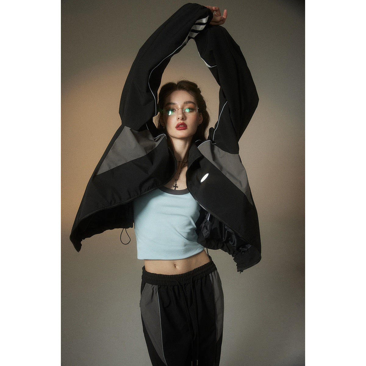 Unisex Jacket Vintage Sports Top Stitching Jacket Men and Women Loose Stand Collar Coat