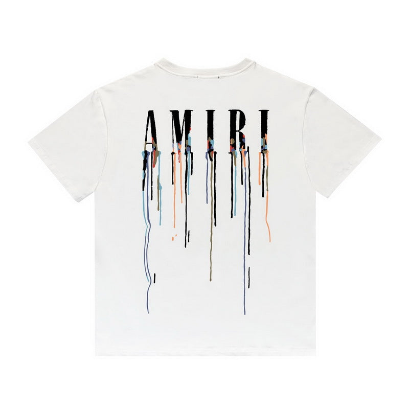 Amiri T Shirt Color Ink Splash Paint Colorful Casual Round Neck