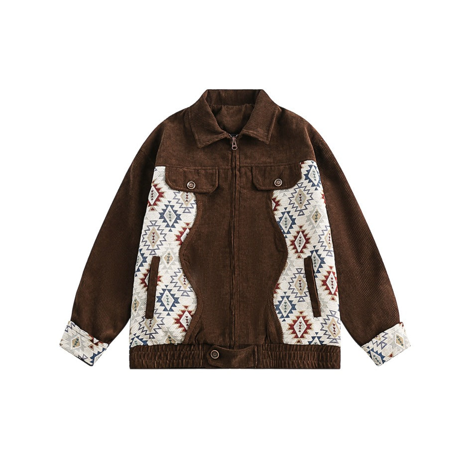 Unisex Jacket Spring and Autumn Casual Jacket Corduroy Turn-down Collar Coat
