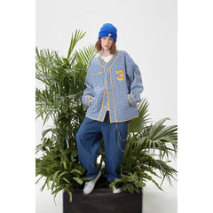 Unisex Jacket Baseball Clothing Jacket Men and Women Couple's Collarless Houndstooth Design Jacket
