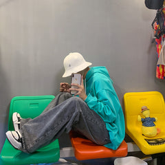 Men Jeans Loose Straight Wide-Leg Pants Spring and Autumn Hip Hop Retro Washed Trousers