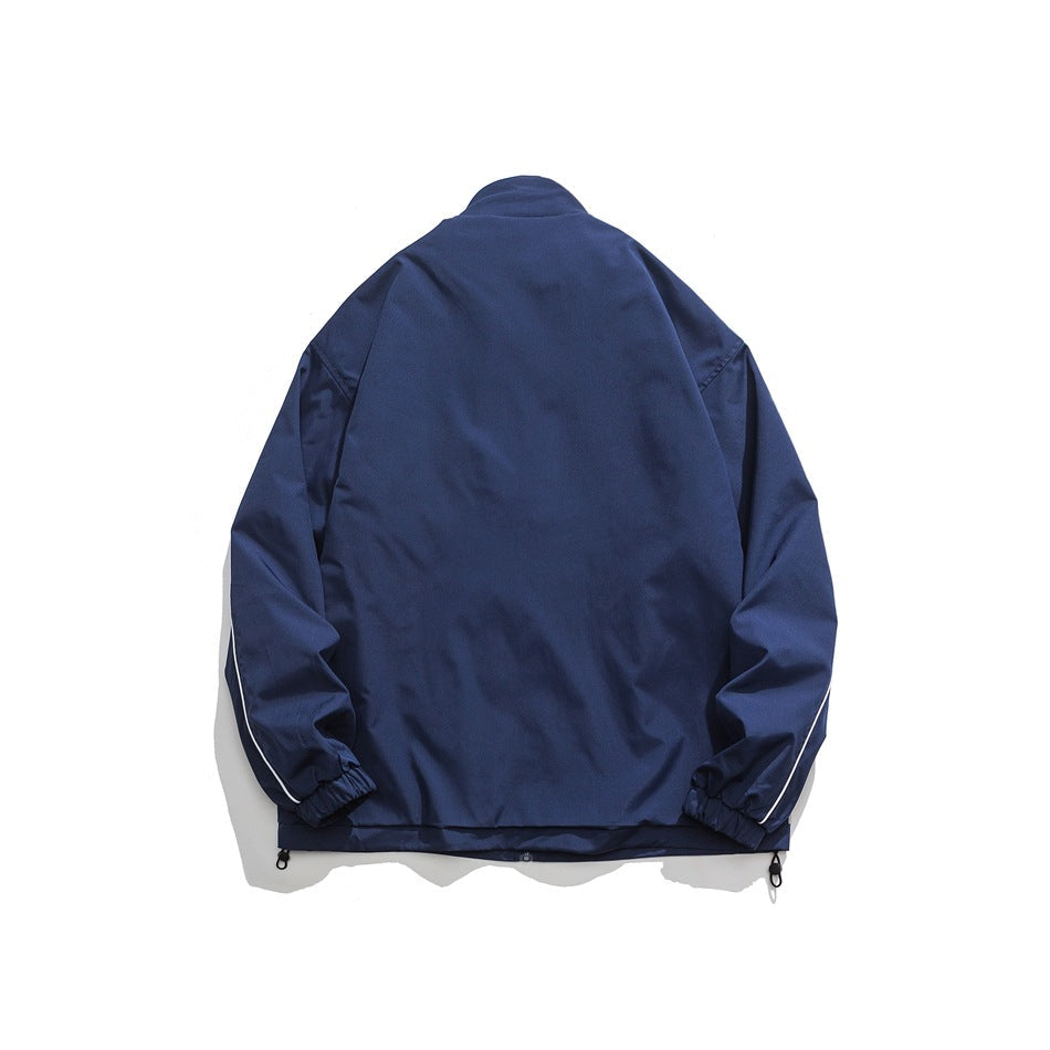 Unisex Jacket Retro Patchwork Contrast Color Stand-up Collar Sportswear Jacket