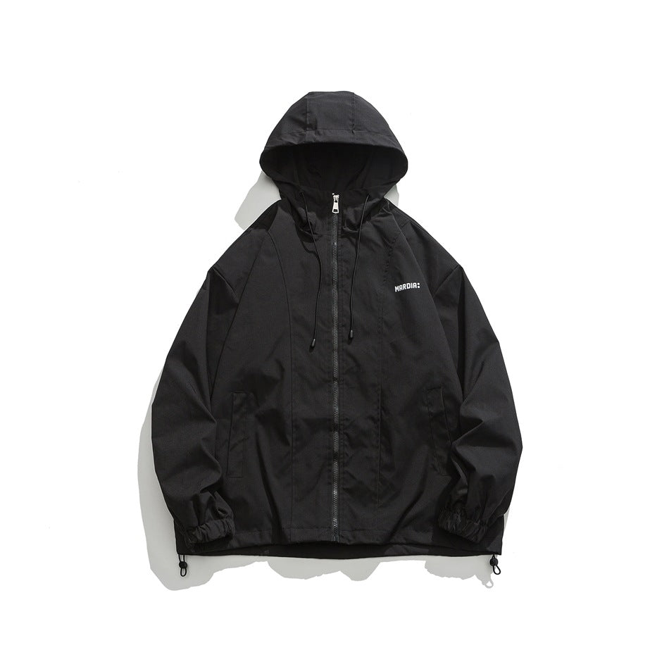 Unisex Jacket Vintage Sports Hooded Jacket Loose Casual Spring and Autumn Coat