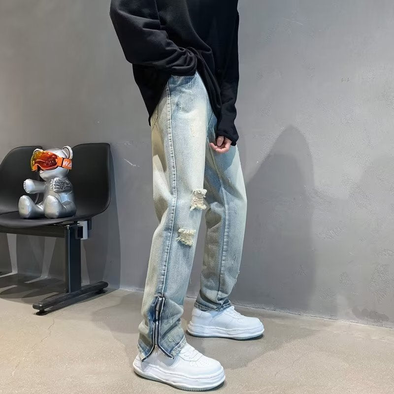 Men Jeans Spring/Summer Loose Split Retro Pants