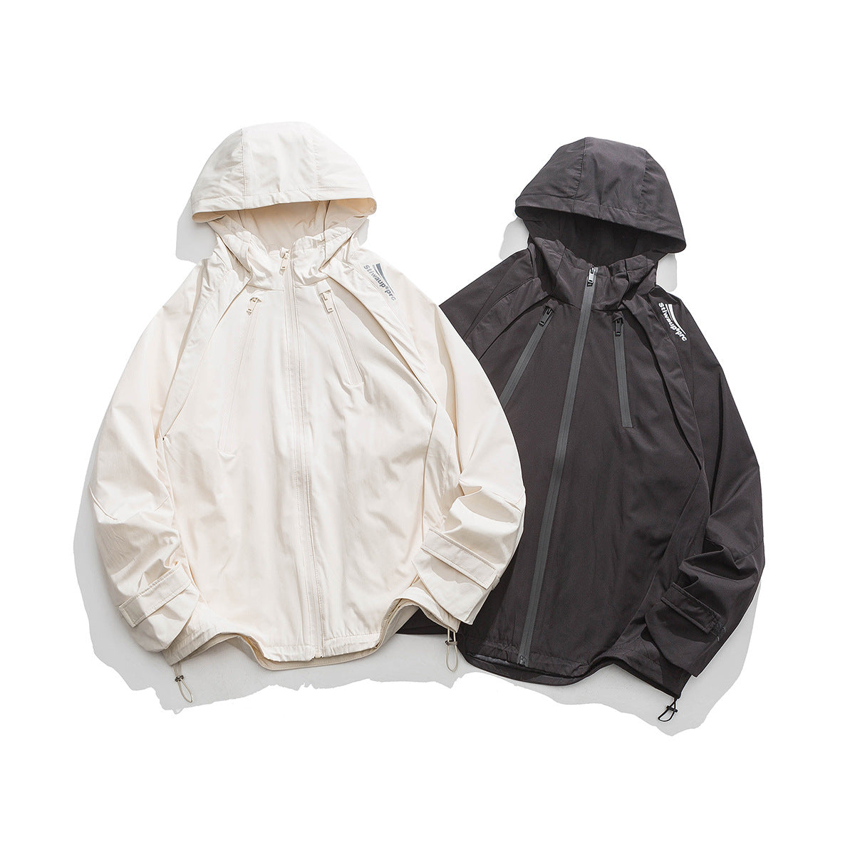 Unisex Jacket Mechanical Style Men's Assault Jacket Loose Oblique Zipper Hooded Jacket Windproof Jacket