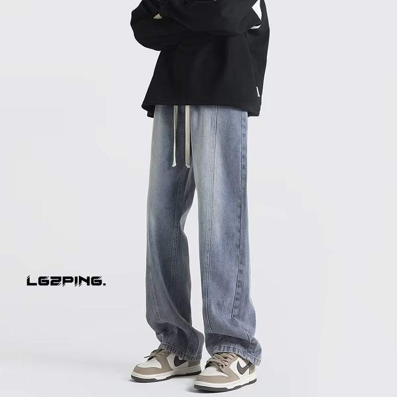 Men Jeans Summer Oversize Straight Loose Wide-Leg Pants