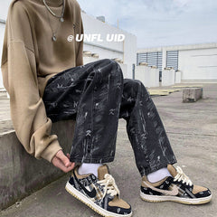 Men Jeans Loose Oversize Wide Leg Pants Denim Trousers