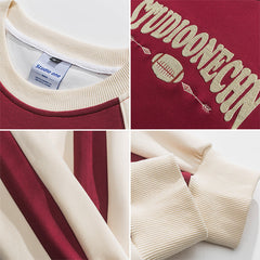 Men Pullover Hoodie Spring Patchwork Sweater Men Couple Letters round Neck Loose All-Match