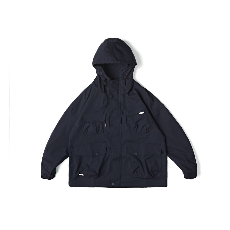 Unisex Jacket Loose Multi-Pocket Hooded Jacket Shell Jacket Mechanical Style Coat