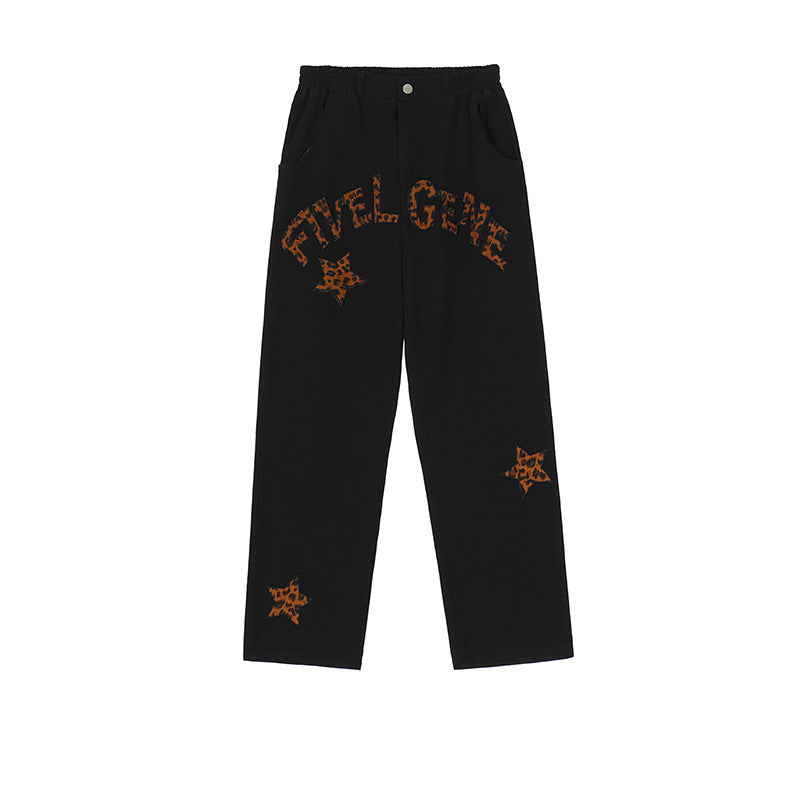Men Jeans Leopard Print Letter XINGX Embroidery Casual Working Pants