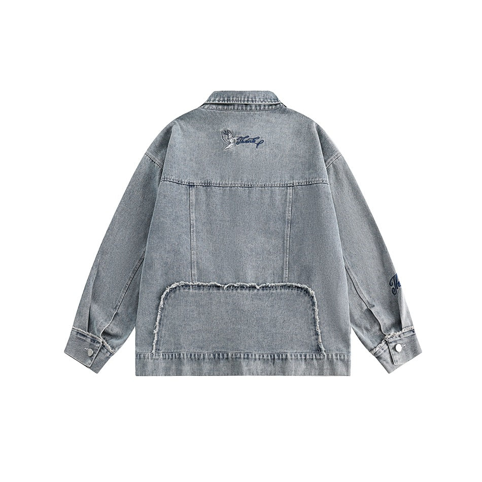 Unisex Jacket Vintage Worn Looking Washed-out Denim Coat Jacket