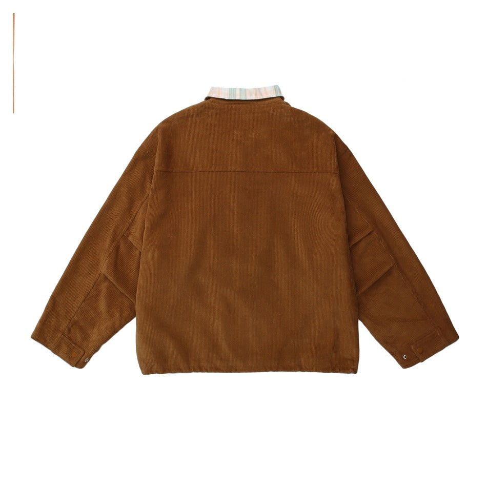 Unisex Jacket Autumn Vintage Loose Corduroy Jacket Lapel Overalls