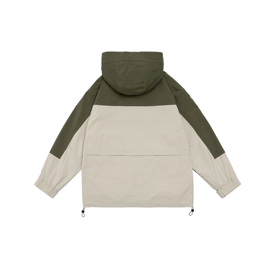 Unisex Jacket Vintage Color Contrast Patchwork Hooded Jacket Shell Jacket Baggy Coat