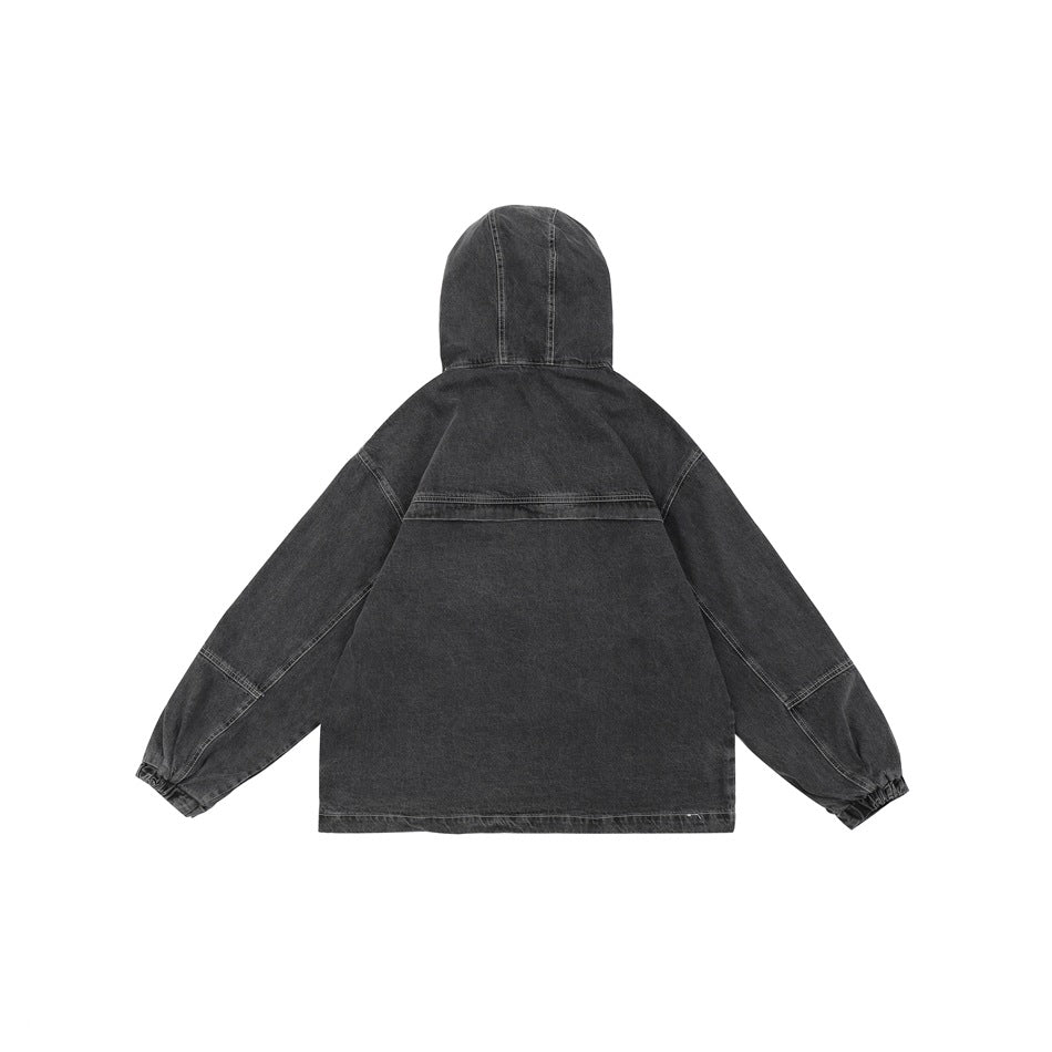Unisex Jacket Retro Washed Hooded Denim Jacket for Men and Women Spring and Autumn Coat