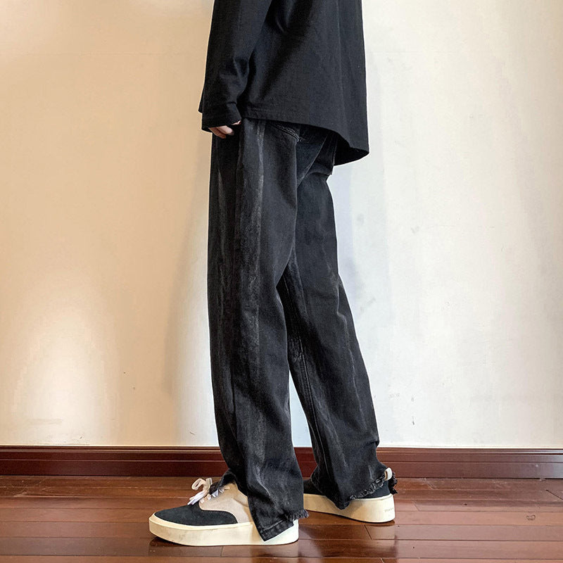 Men Jeans Baggy Straight Trousers Spring Split Baggy Pants