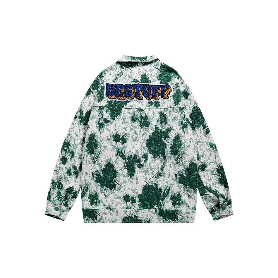 Unisex Jacket Autumn Floral Embroidered Jacket Lapel Overalls