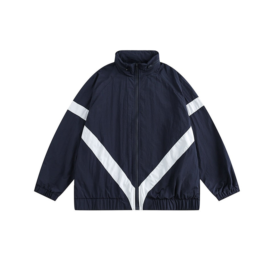 Unisex Jacket Retro Loose Exercise Hooded Coat Men's and Women's Stand Collar Jacket Top