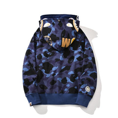 Bathing Ape Hoodie Gold Shark Double Hat Camouflage