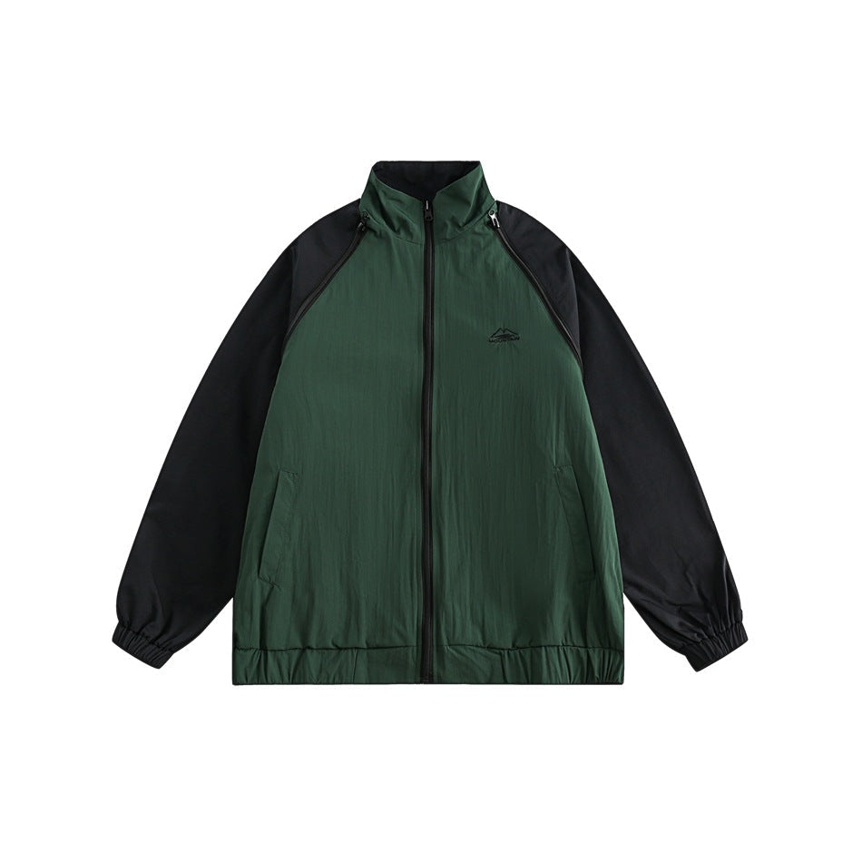 Unisex Jacket Stand-up Collar Sports Jacket Loose Splicing Coat