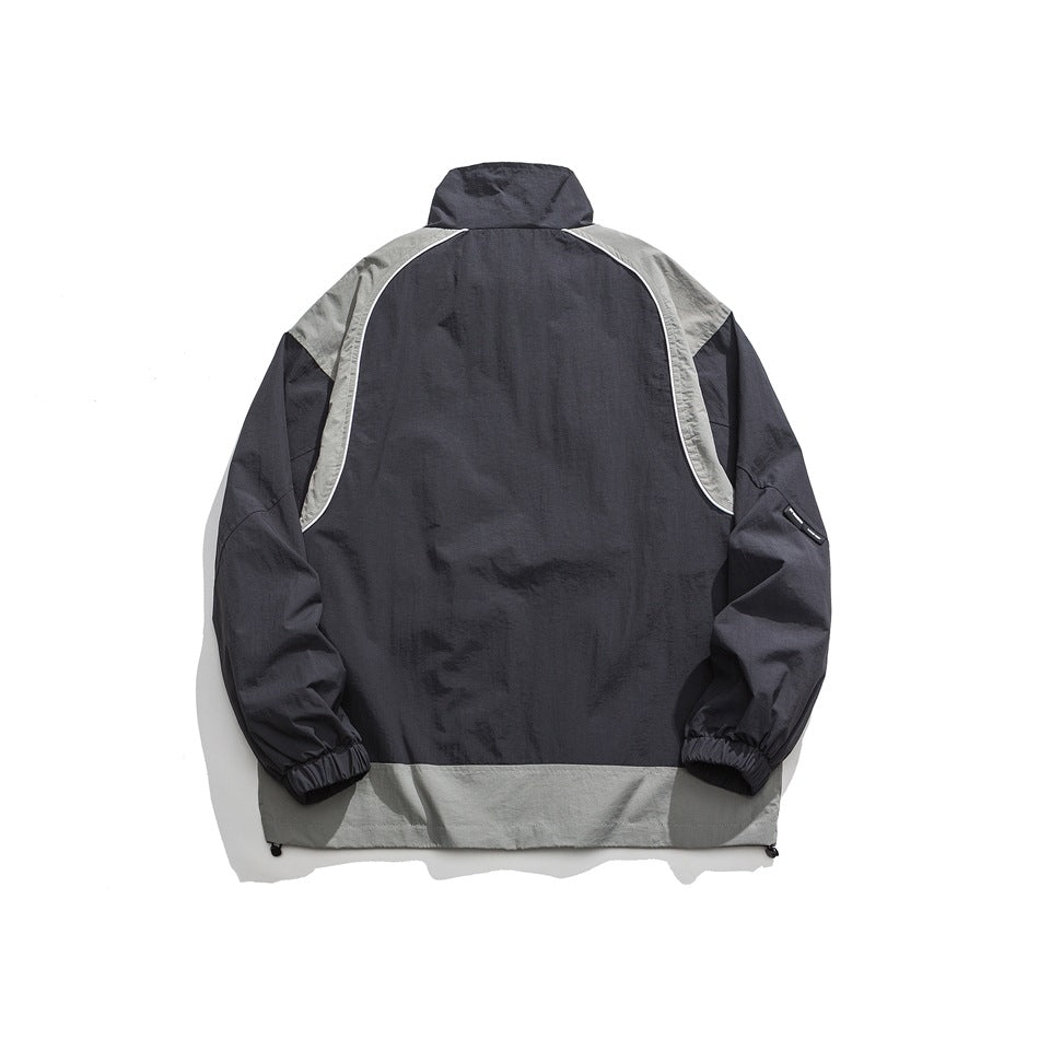 Unisex Jacket Retro Patchwork Contrast Color Sports Jacket Men and Women Same Style Loose Lapel Spring and Autumn Coat
