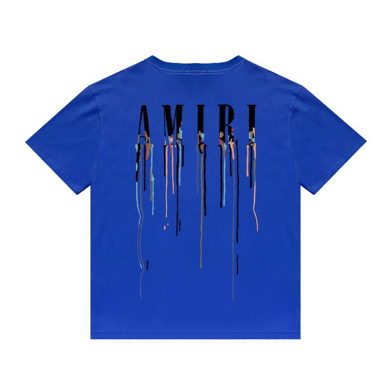 Amiri T Shirt Color Ink Splash Paint Colorful Casual Round Neck