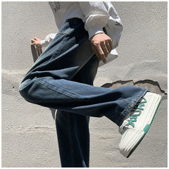 Men Jeans Retro Loose Straight-Leg Wide-Leg Pants