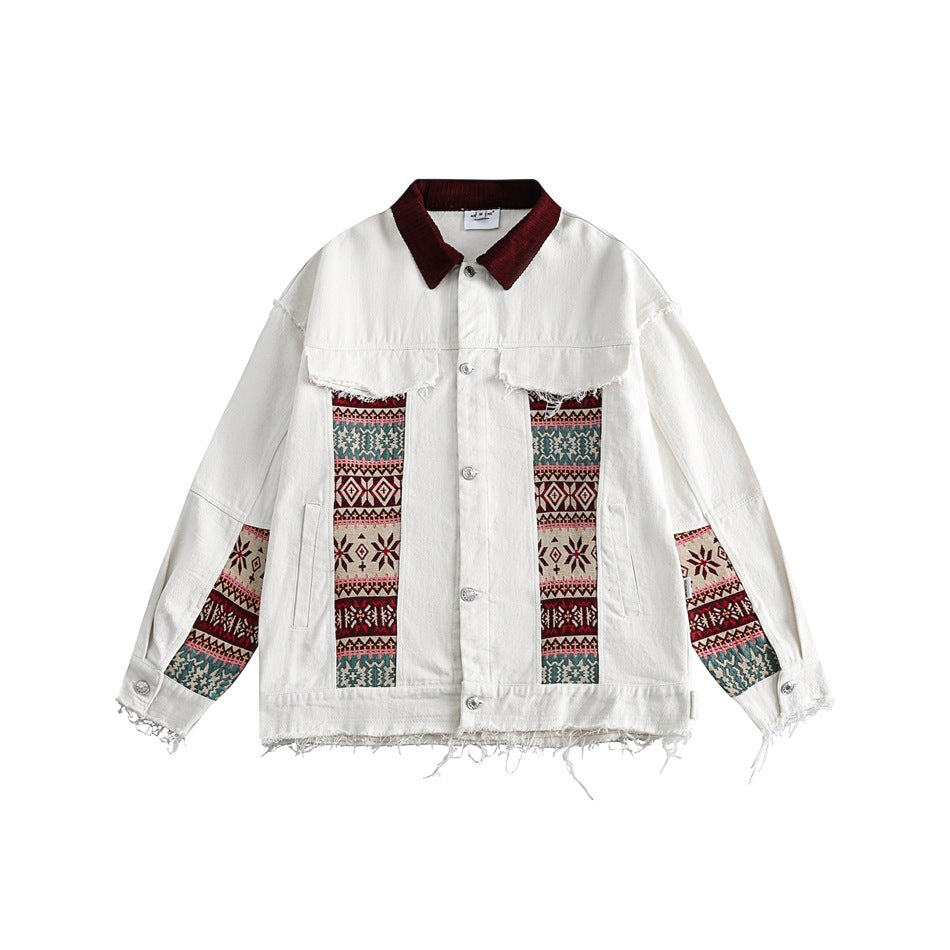 Unisex Jacket Retro Patchwork Casual Jacket Men's Lapel Overalls