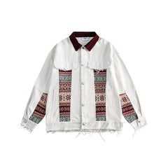 Unisex Jacket Retro Patchwork Casual Jacket Men's Lapel Overalls