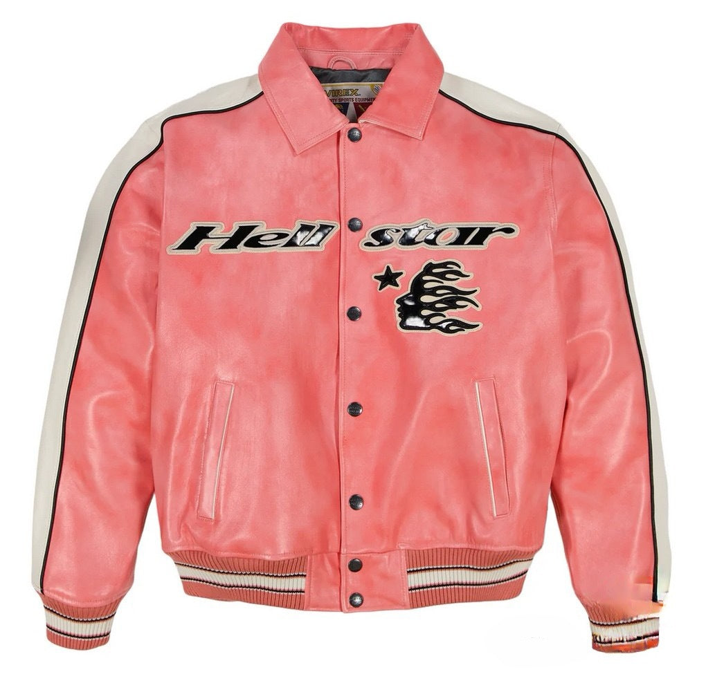 Hellstar Jacket Avirex X Hellstar Leather Jacket Loose Hip Hop