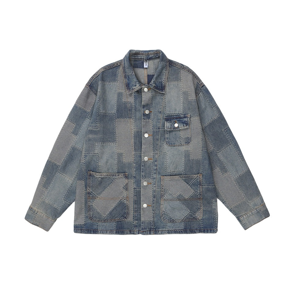 Unisex Jacket Casual Denim Jacket Men's and Women's Polo Collar Top Coat