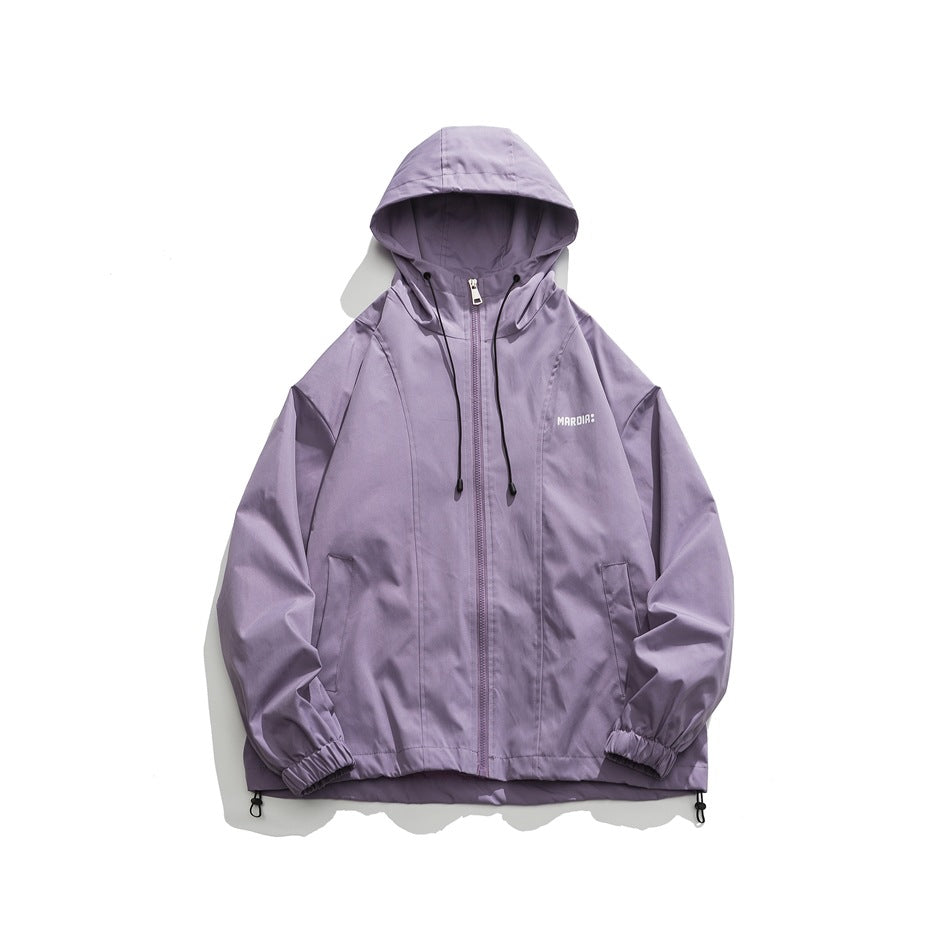Unisex Jacket Vintage Sports Hooded Jacket Loose Casual Spring and Autumn Coat
