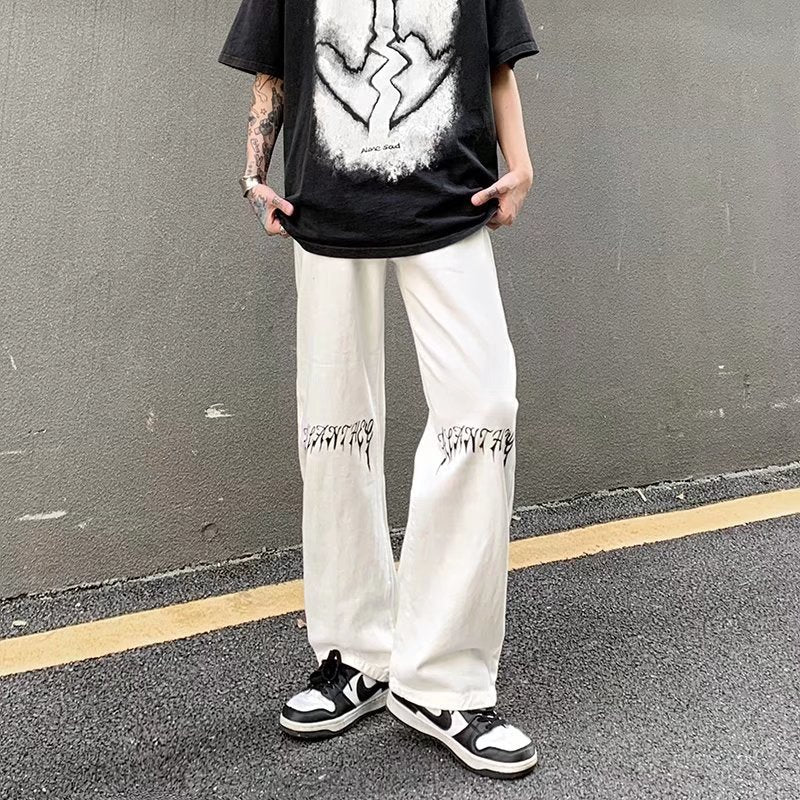 Men Jeans Printed Jeans Men Baggy Straight Trousers