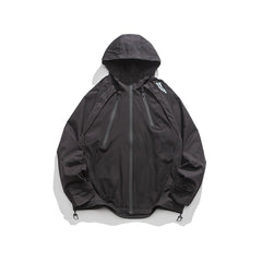 Unisex Jacket Mechanical Style Men's Assault Jacket Loose Oblique Zipper Hooded Jacket Windproof Jacket
