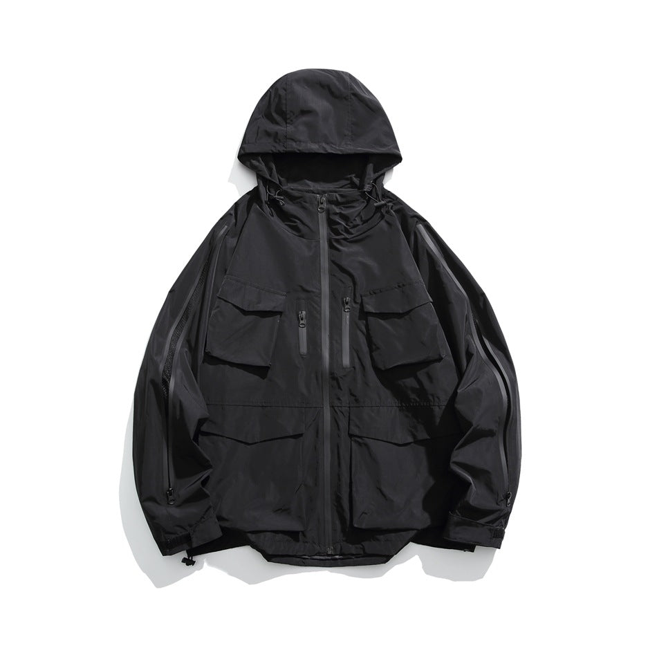 Unisex Jacket Shell Jacket Loose Hooded Coat Men's and Women's Four-Bag Mechanical Style Jacket