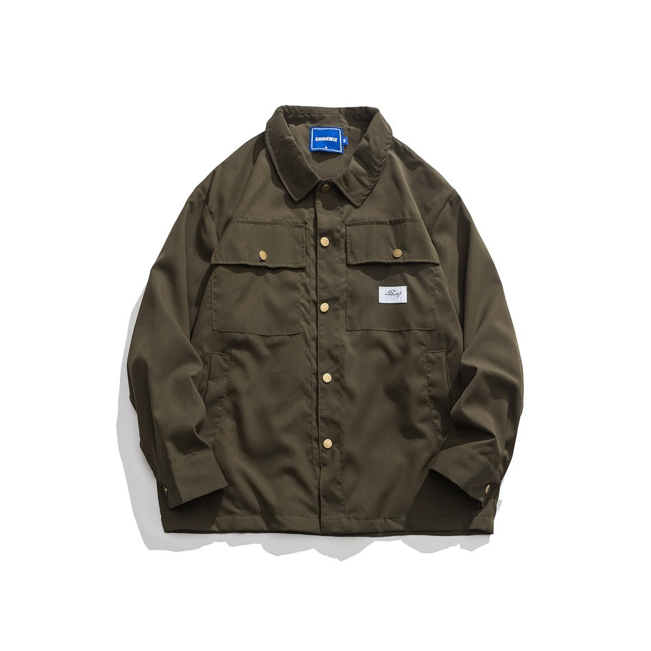 Unisex Jacket Vintage Coat Loose Casual Polo Collar Workwear Jacket