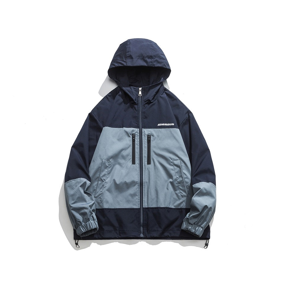 Unisex Jacket Retro Patchwork Contrast Color Shell Jacket Baggy Casual Jacket