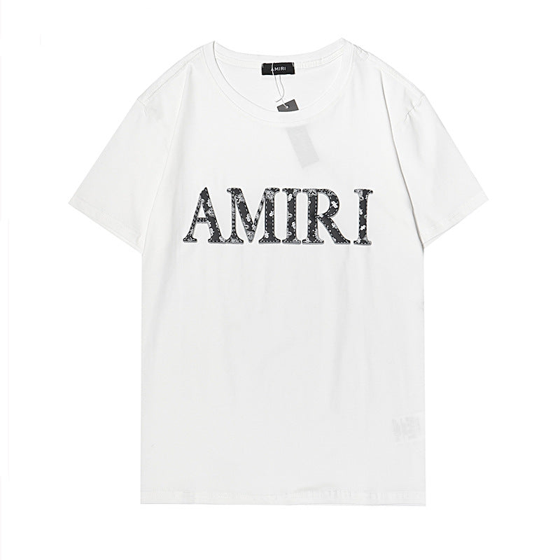 Amiri T Shirt Letter Print Casual Hip Hop round Neck Short Sleeve T-shirt for Men