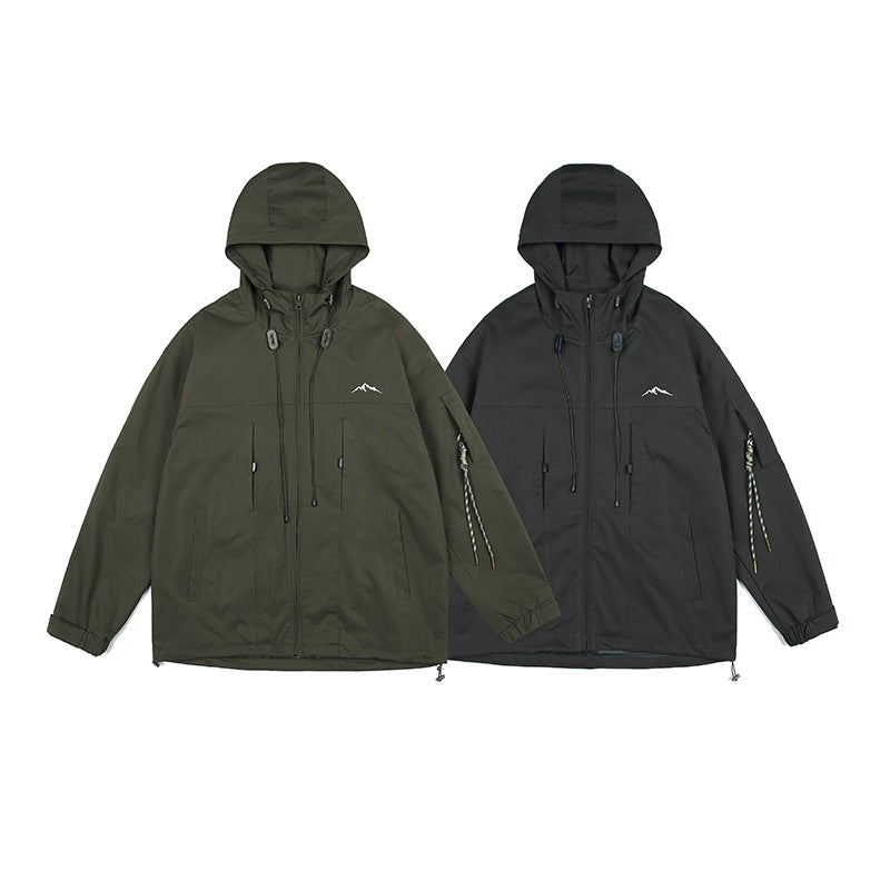 Unisex Jacket Mechanical Style Shell Jacket Workwear with Pocket Hooded Jacket