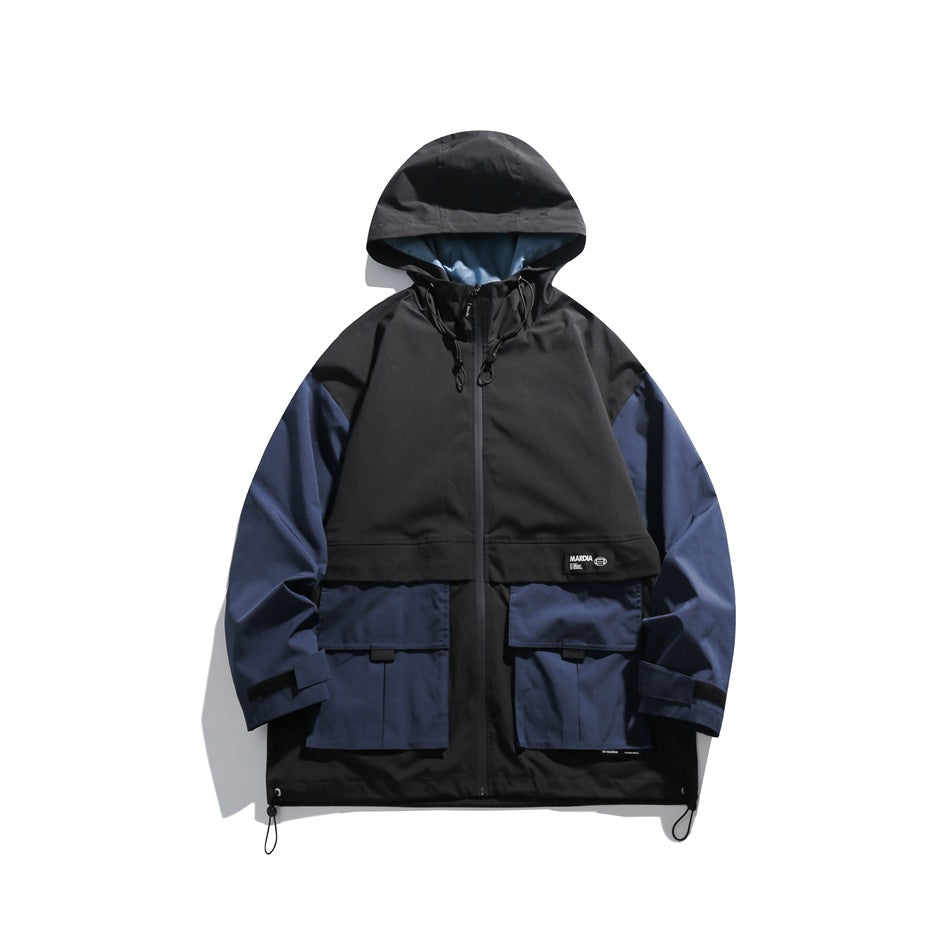 Unisex Jacket Retro Patchwork Contrast Color Jacket Loose Outdoor Jacket